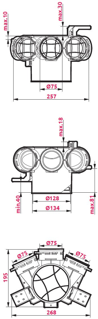 Skrzynka Rozprężna 3x75 /  ø125mm (Awenta)